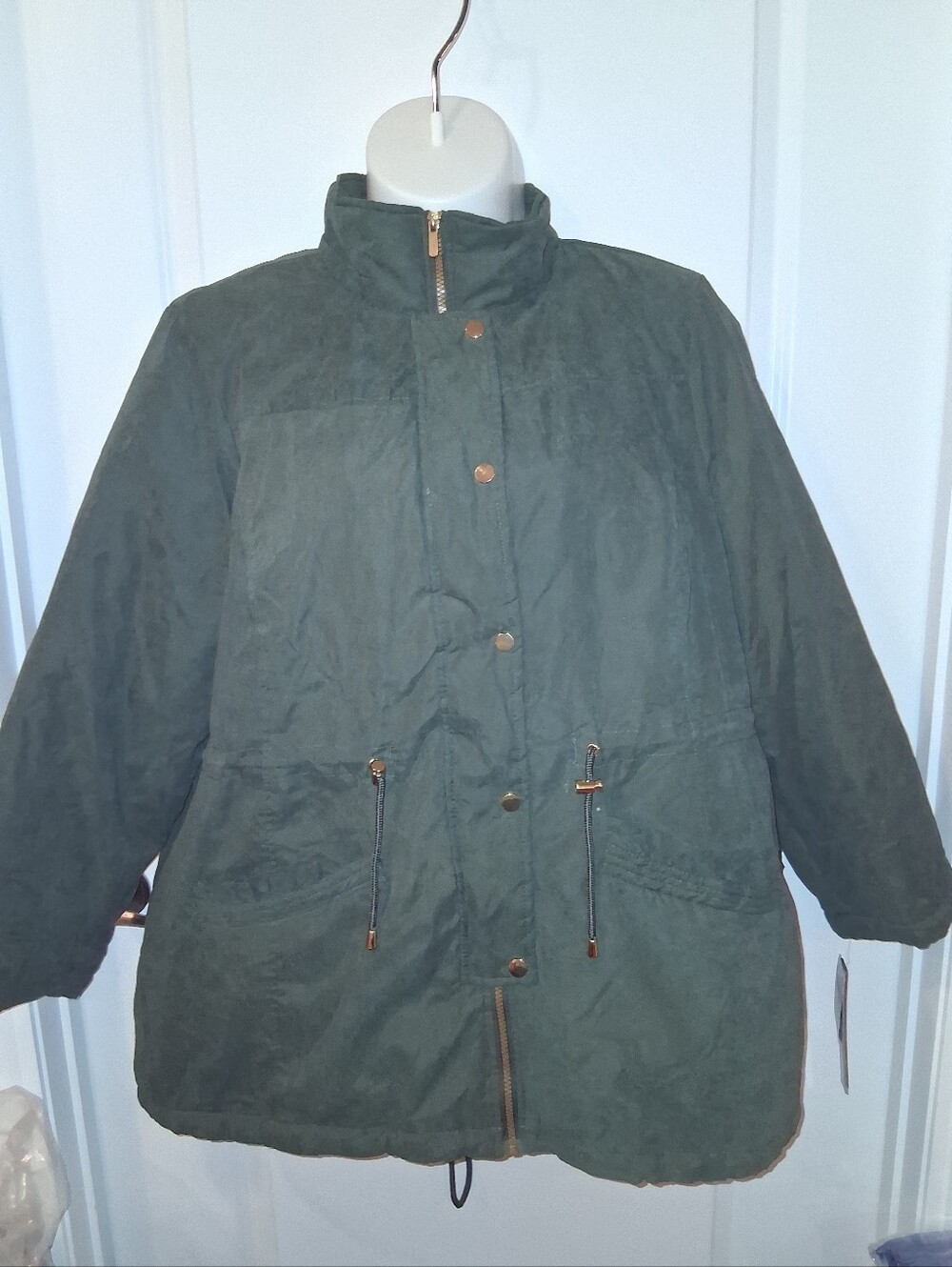NEW Celebrity Pink Faux Fur-Trim Hooded Jacket Coat in Dark Olive Green PLUS 2X